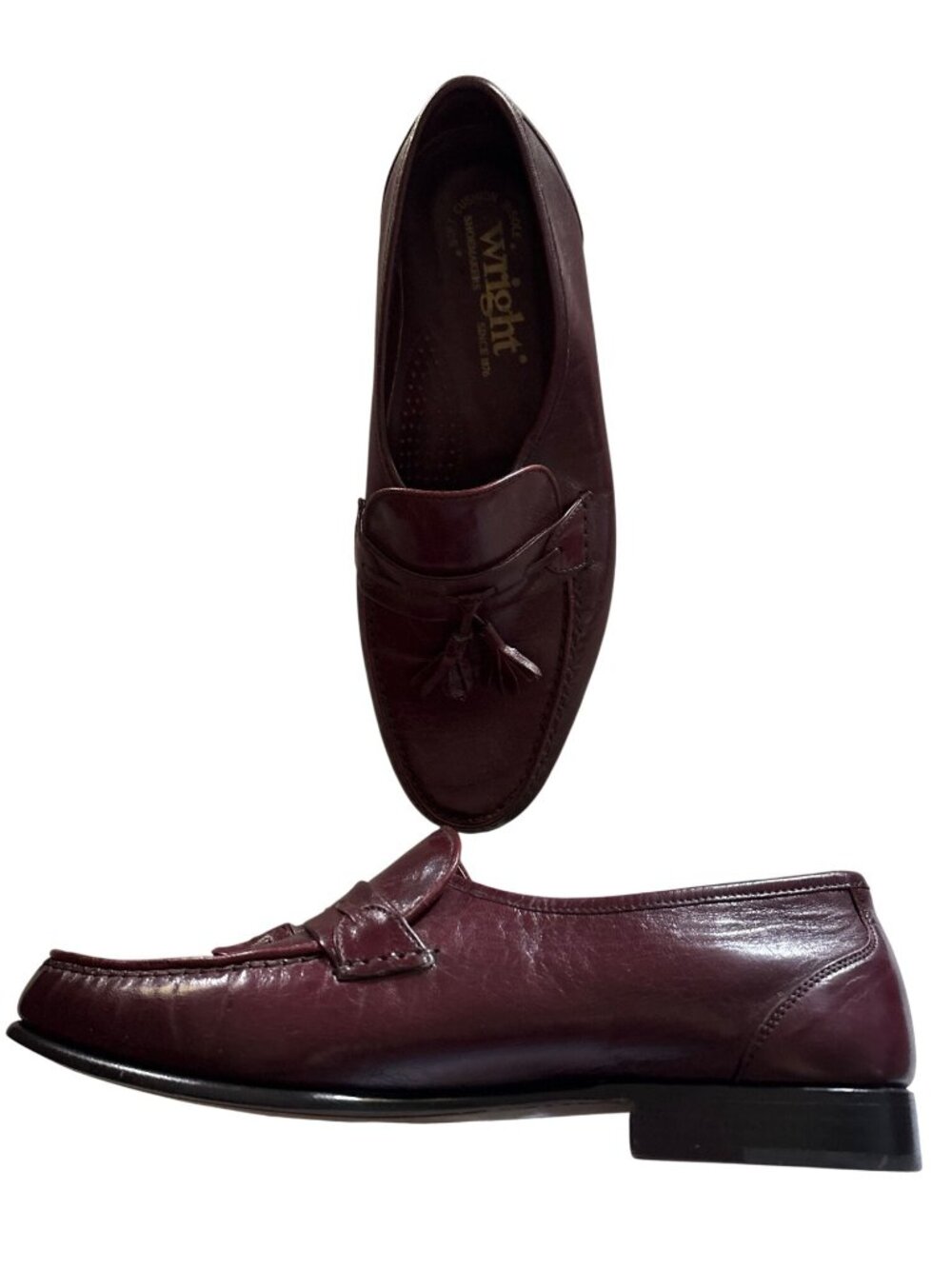 Wright Mens Italian Leather Tassel Loafers Burgundy Size 7 Classic Style